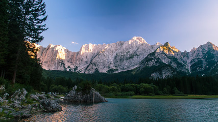 Sunset at the lake of Fusine, Italy