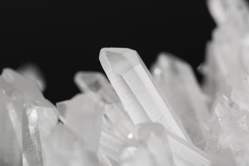 Pure Quartz Crystal cluster on black background