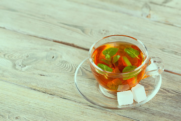 Cup of tea on wooden table