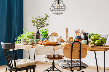 Wooden table for home breakfast