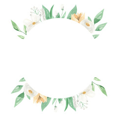 Watercolor Yellow & White Circle Floral Frames Borders
