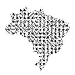 Abstract schematic map of Brazil from the black printed board, chip and radio component of vector illustration