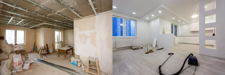 Foto op Aluminium Comparison of a room in an apartment before and after renovation new house © Angelov