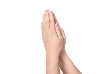 Two praying hands from left to right with bare arms - concept relegion faith prayer church god...