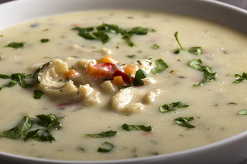Close up of Romanian traditional soup - Ciorba de Burta