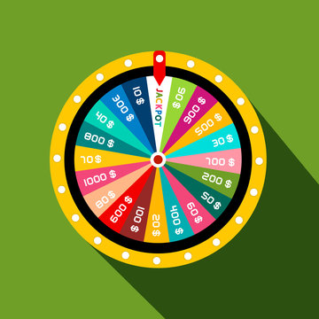 Wheel of Fortune with Jackpot Vector Flat Design Symbol on Green Background