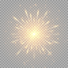 A flash of golden fireworks on a transparent background. Vector illustration with bengal fire for Christmas design