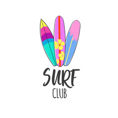 Surf club logo. Surfing print. Vector surfing hand sign. Lettering