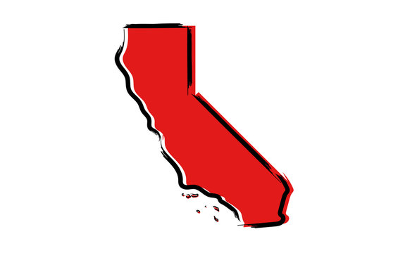 Stylized red sketch map of California
