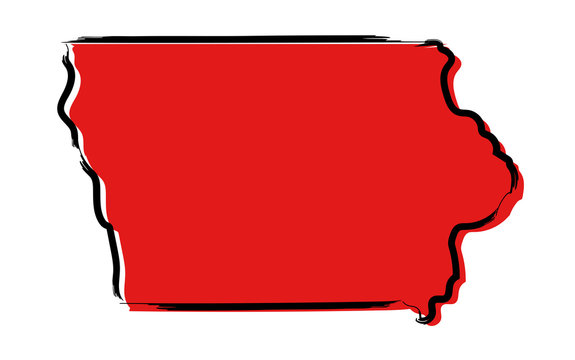 Stylized red sketch map of Iowa