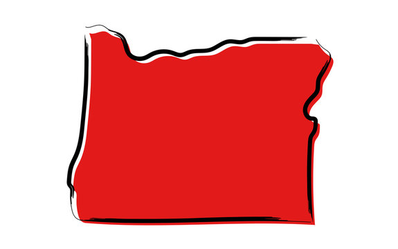 Stylized red sketch map of Oregon