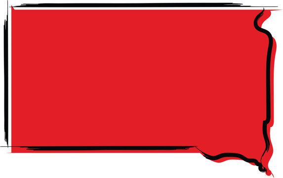 Stylized red sketch map of South Dakota