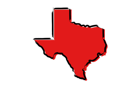 Stylized red sketch map of Texas