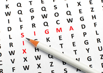 The popular business concept of Six Sigma in the form of a wordsearch puzzle.