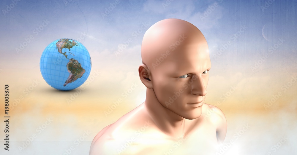 Canvas Prints mans head and planet earth world sphere in clouds