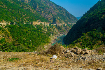 Beautiful mountain with river and sky green tree with cloud