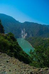 Beautiful mountain with river and sky green tree with cloud