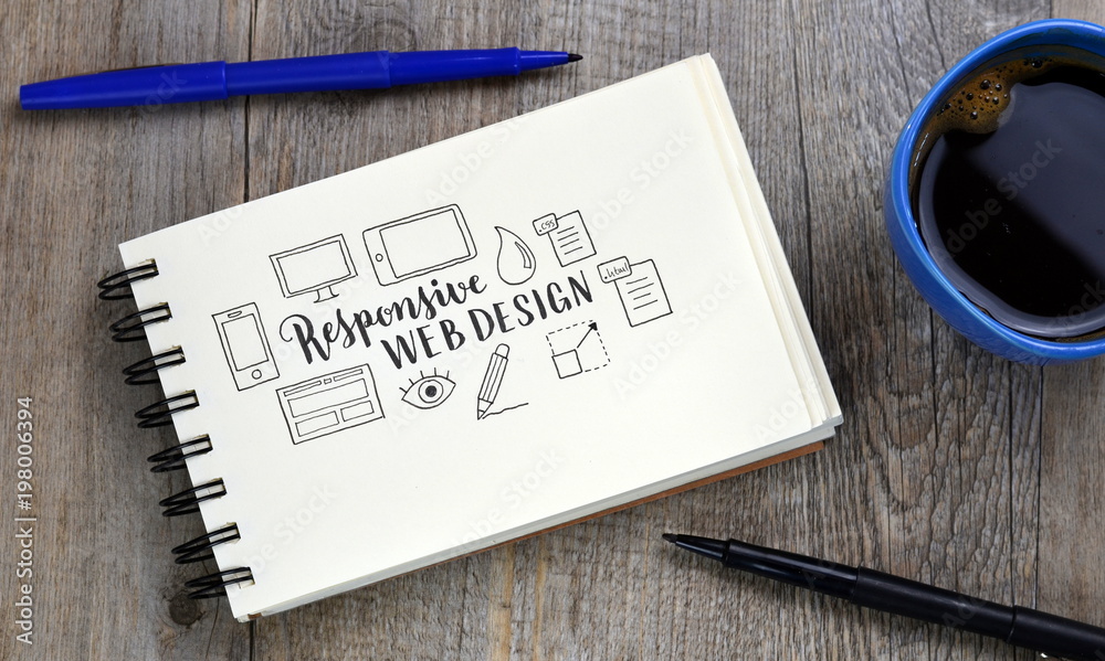 Wall mural responsive web design symbols on notepad