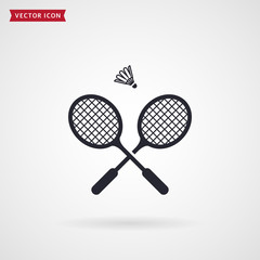 Badminton rackets and shuttlecock. Vector icon.
