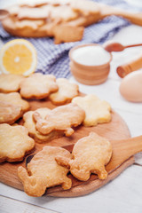 Bunny-shaped cookies with ingredients. Celebrating Easter