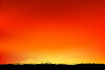 Silhouette Grassland when Sunrise / Sunset
