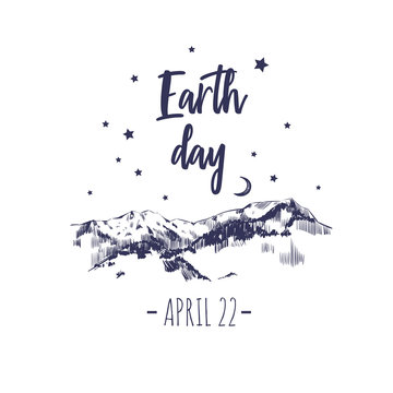 Earth day poster. Vector typographic design template. Hand drawn illustration