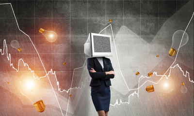 Business woman with monitor instead of head.