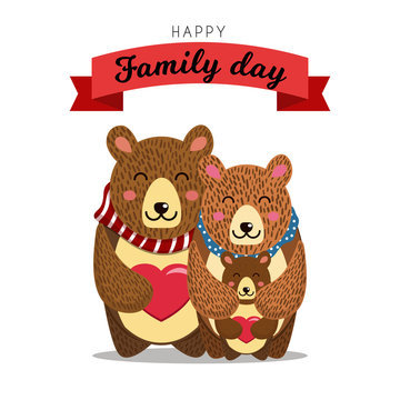 Cute bears family. Daddy Bear hugs Mommy bear and their Baby Bear. Good for Fathers Day, Mothers Day or Birthday greetings. Vector illustration and photo image available.