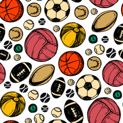 Sport sketch balls pattern. Hand drawn