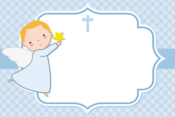 angel boy. Christening or communion card. space for text