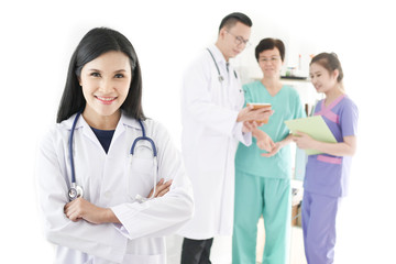 Fototapeta premium Asian doctor group standing in hospital