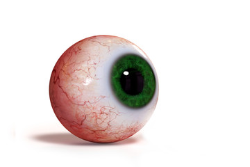 realistic human eyeball with green iris isolated on white background