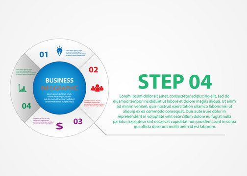 Business infographics, a circle with a choice of steps. Elements of the presentation for the implementation of business ideas.