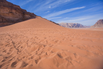Fototapeta na wymiar Red sand Dune. Jordan landscape. Wadi Ram desert.