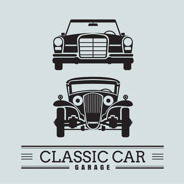 Set Classic Car Front View Icon Vector Illustrations