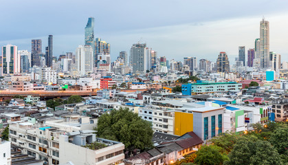Fototapeta na wymiar Bangkok Skyline Sunset Panorama