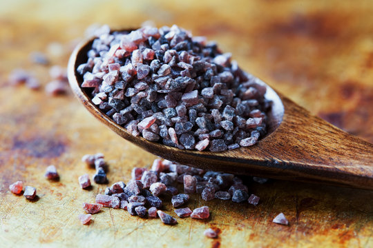 Himalayan black rock salt Kala Namak pungent-smelling condiment used in South Asia, Himalayas, Pakistan.