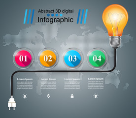 Infographic design template and marketing icons. Bulb icon. Light icon.