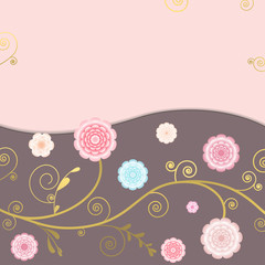 Flowers. Floral background. Pink. Peonies. Curls. Border.