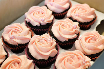 Cream caramel homemade cupcake in box