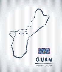 Guam vector chalk drawing map isolated on a white background