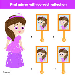 Children educational game. Matching pairs. Find the correct reflection in mirror