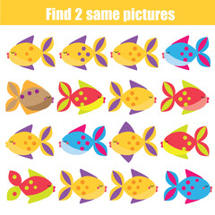 Fototapeta na wymiar Find the same pictures children educational game. Animals theme