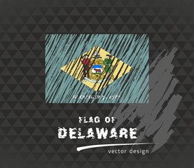 Delaware flag, vector sketch hand drawn illustration on dark grunge background