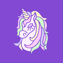 Unicorn head icon on the purple background
