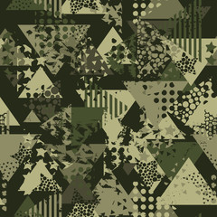 Abstract camouflage seamless pattern texture military repeats army green hunting clothes. Wallpaper for textile and fabric. Fashion style
