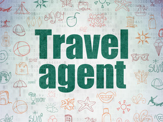 Travel concept: Painted green text Travel Agent on Digital Data Paper background with   Hand Drawn Vacation Icons