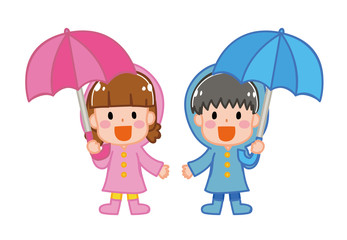 梅雨のイメージイラスト（男の子と女の子）