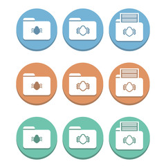 A set of folder icons with a virus of bug