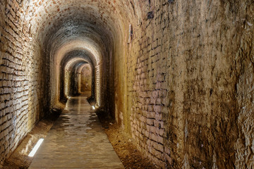 Tunnel running inside the fortification protecting the City fortress of Palmanova, Italy